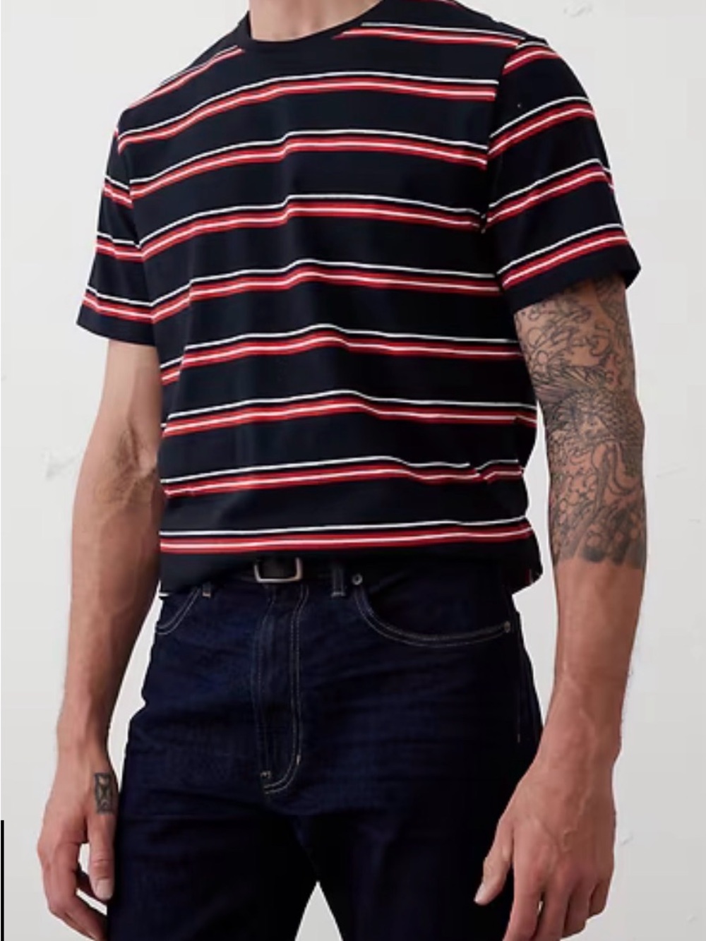 Men's Striped Crew Neck T-Shirt - Navy, Red & White Stripe